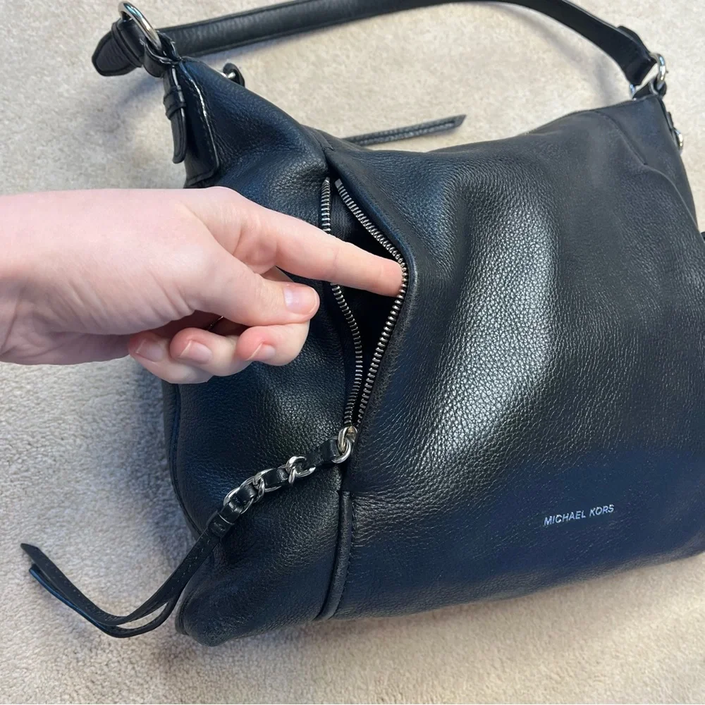 Michael Kors Corinne Black Pebbled Leather Tassel Large Boho Shoulder Bag - Picture 4 of 10